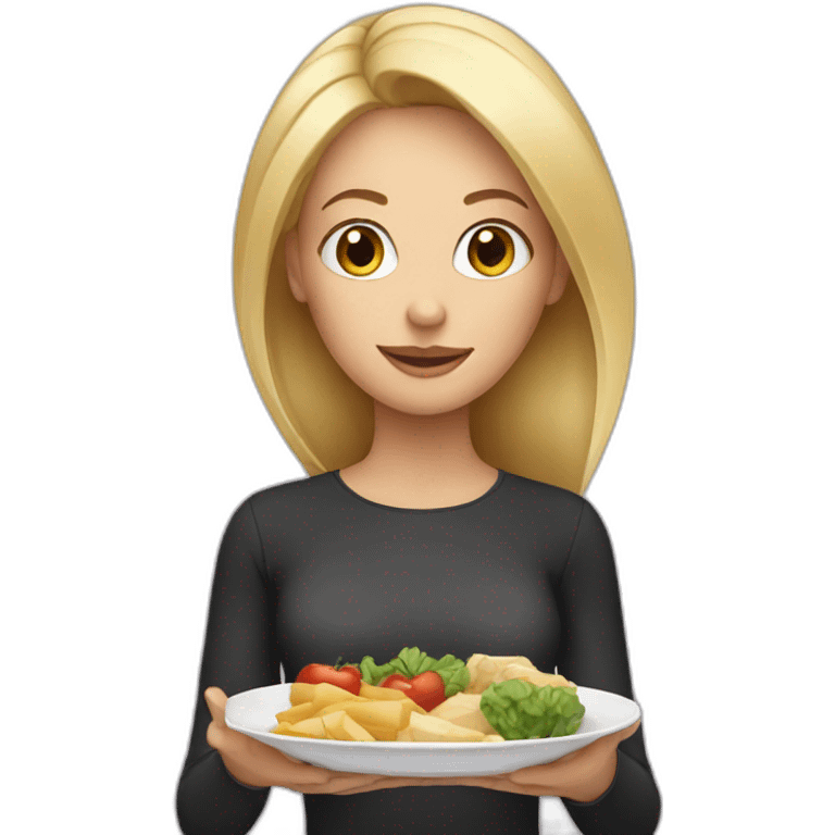 blonde woman holding a plate with food emoji