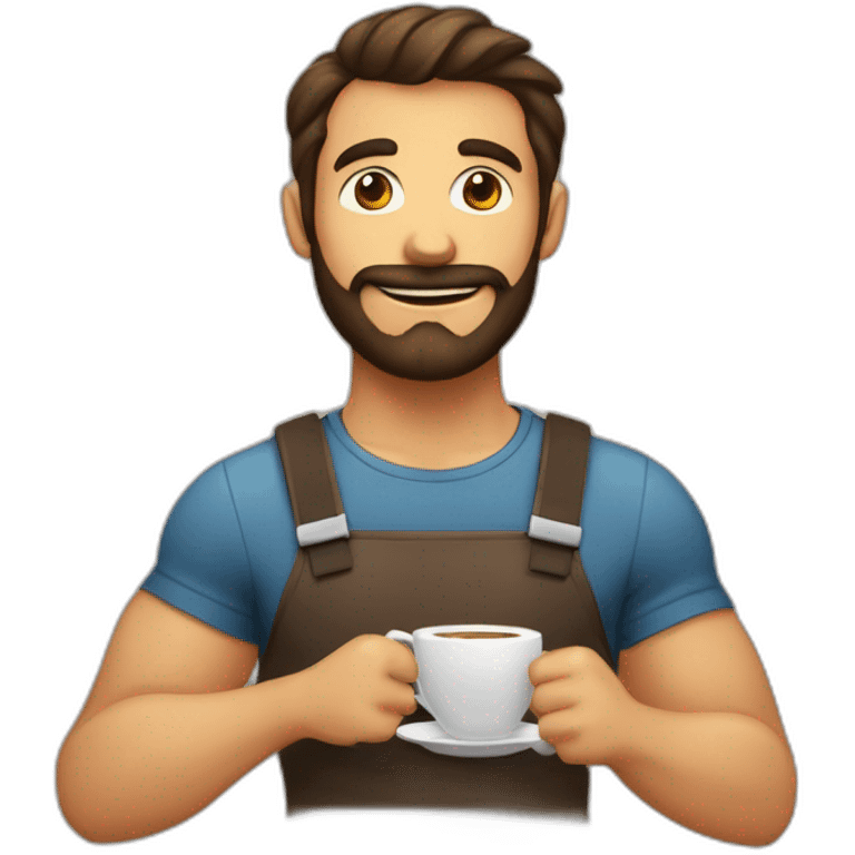 homem com barba de regata segurando um café emoji