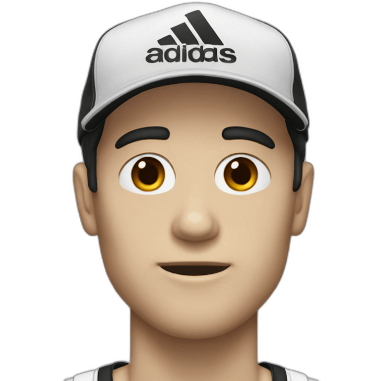 White Guy with blown eyes dark hair and black adidas cap emoji