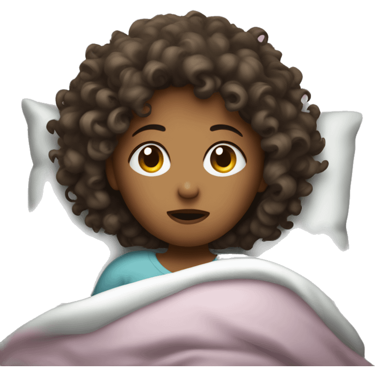 Curly hair girl sick in bed  emoji