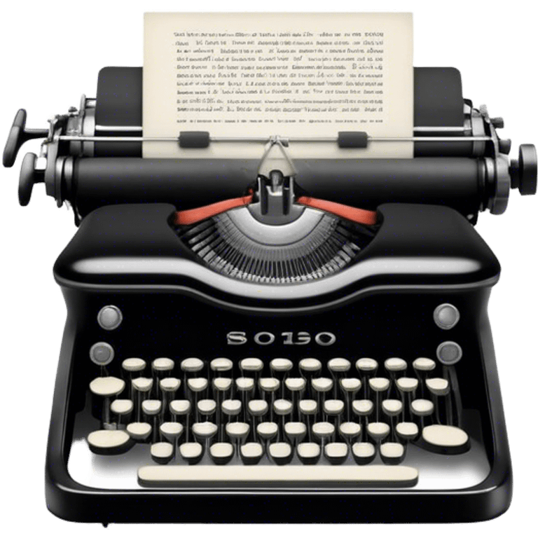 Create an emoji representing screenwriting. The design should feature an open script with visible dialogue and action lines, symbolizing the writing of a screenplay. Include a classic typewriter or a modern writing device, such as a laptop, to signify the process of creating a script. Optionally, add elements like a film reel or director's chair to emphasize the cinematic aspect of screenwriting. Use a professional color palette with black, white, and subtle metallic tones. Do not include any emojis or smiley faces. Make the background transparent. emoji