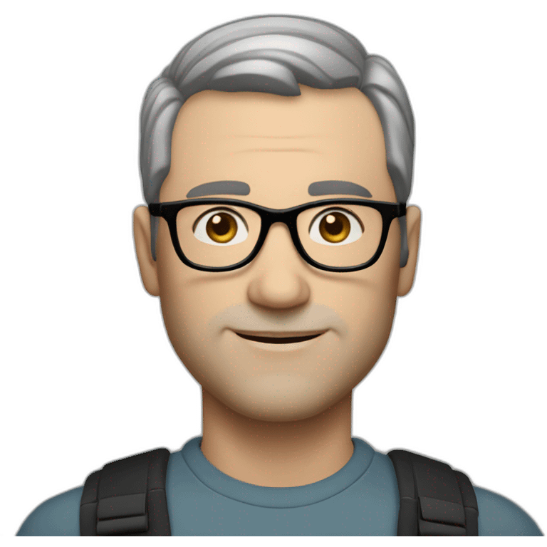 middle age lean white man, black short hair, black glasses, blueeyes emoji