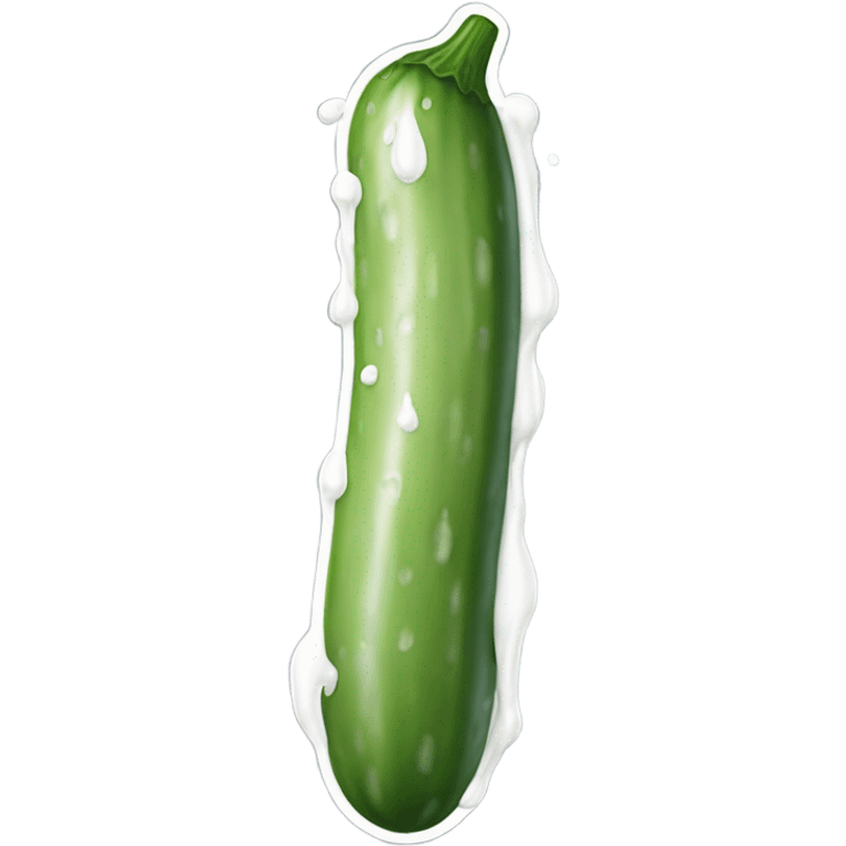 Tanned skinny long cucumber with white paint dripping emoji