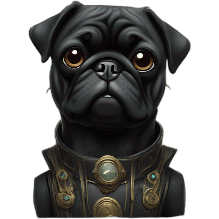 A cyberpunk black pug in Art Nouveau style during 1910 emoji