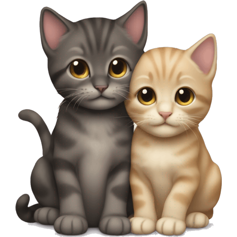 two kittens hugging. One is a light-haired boy, the other is a dark-haired girl, small emoji