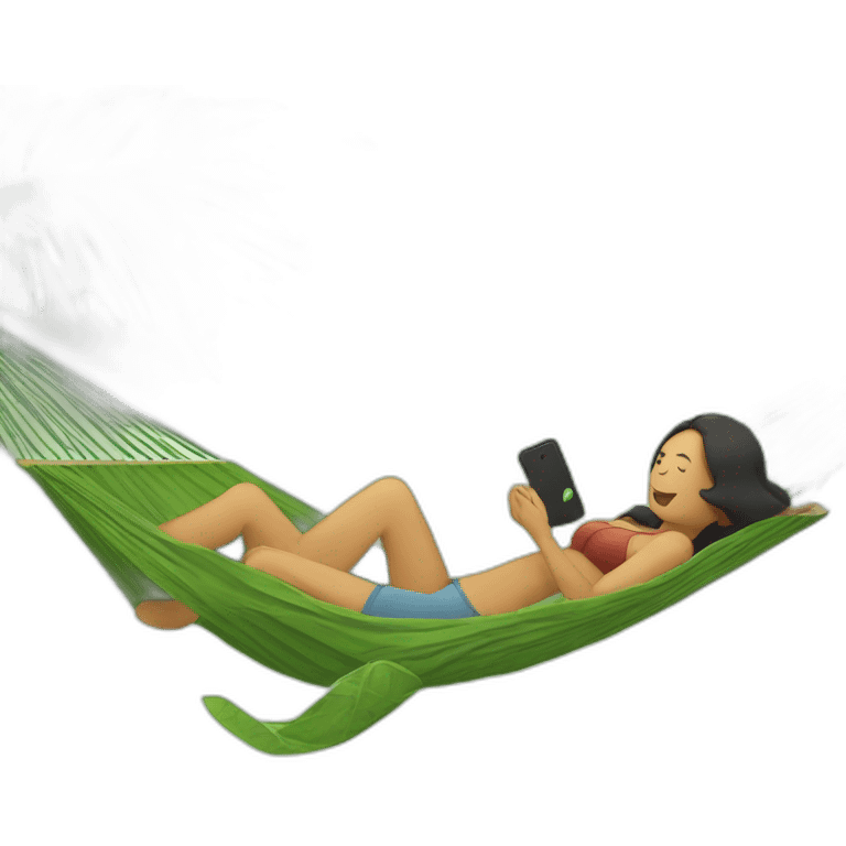 a man is laying in hammock and a woman is fanning him with palm leaf emoji