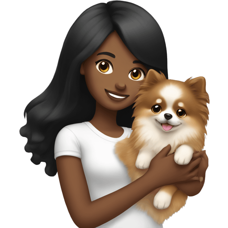 Black hair girl holding a pomeranian emoji