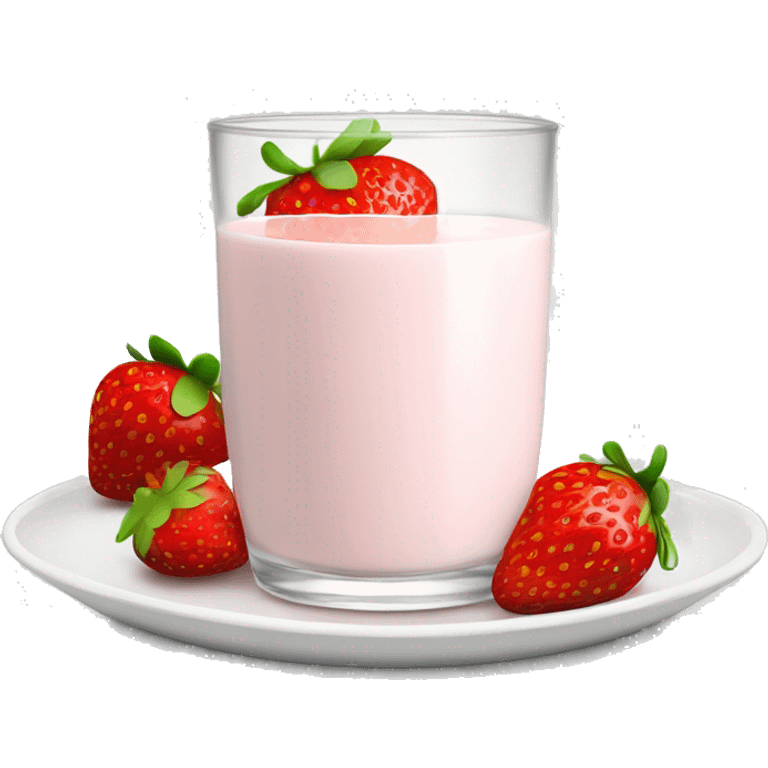 hot strawberry milk in a white glass with a small plate underneath emoji