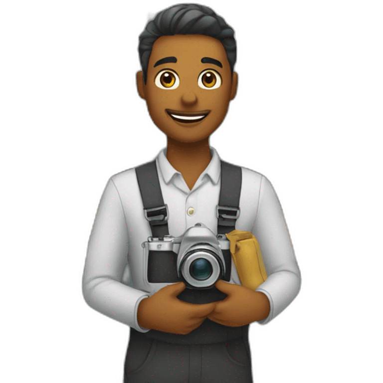 seller in a shop holding a camera emoji