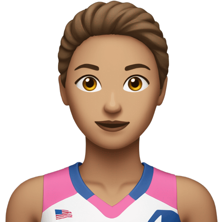 woman playing volleyball brown hair light pink jersey with the number 4 emoji