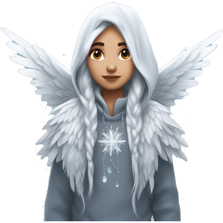 big wings, hood, silver, icy ,snowflake, Beautiful, fairy, long hair emoji