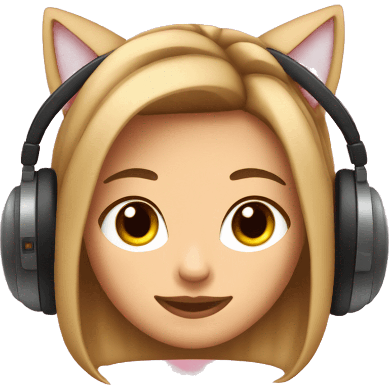 mujer streamer con audifonos con oreja de gato, pelo color rosa emoji