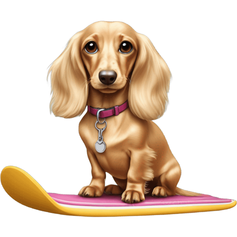 Long haired miniature dachshund cream on Kneeboard  emoji