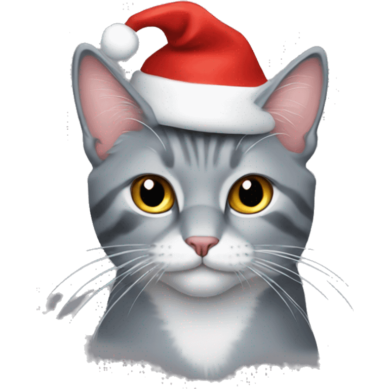 Grey cat wearing a Santa hat emoji