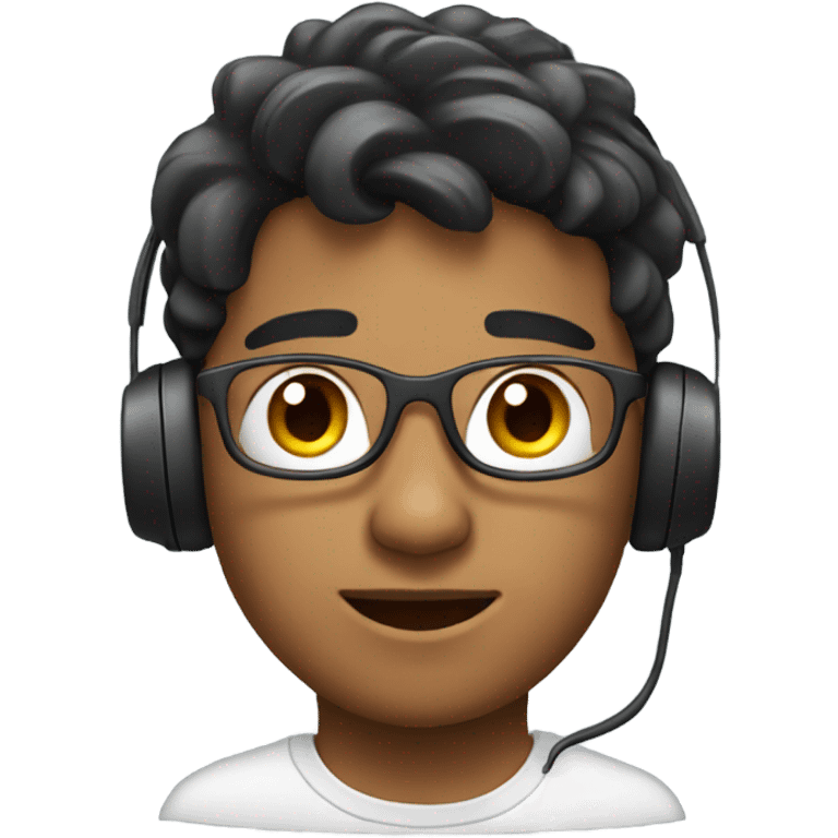 A young man wearing a headset on his ear. emoji