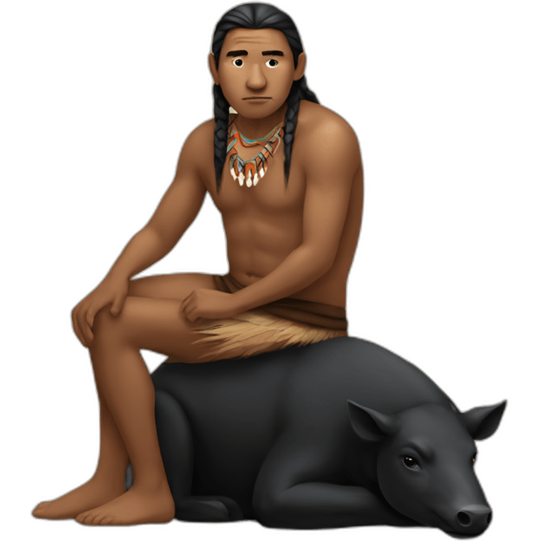 indigenous man sitting on a black boar emoji