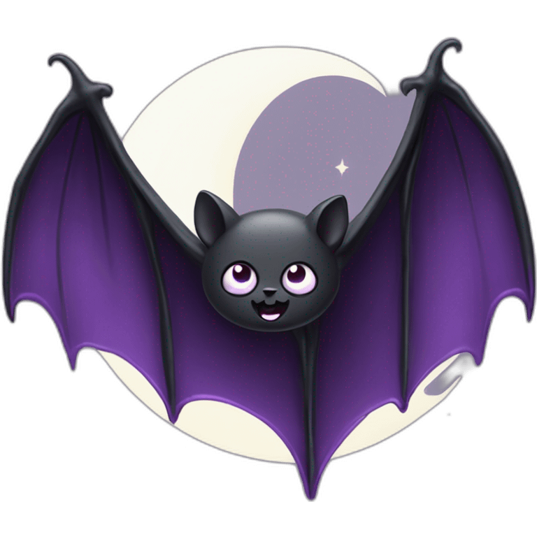 purple black vampire bat wings flying in front of large dripping grey crescent moon emoji