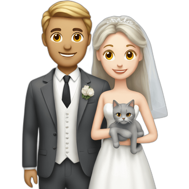 white couple marriage and holding gray cat emoji