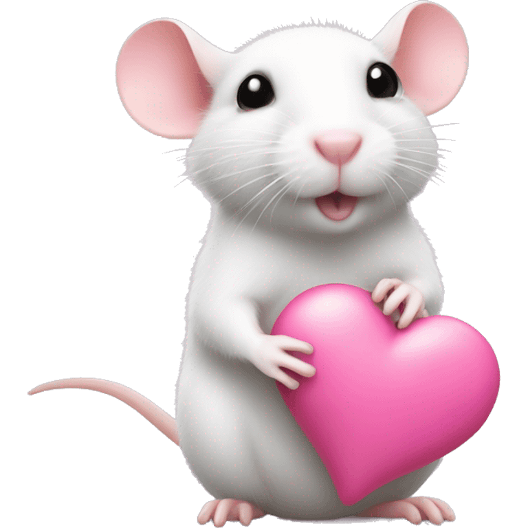 white rat holding small pink heart in its paws emoji