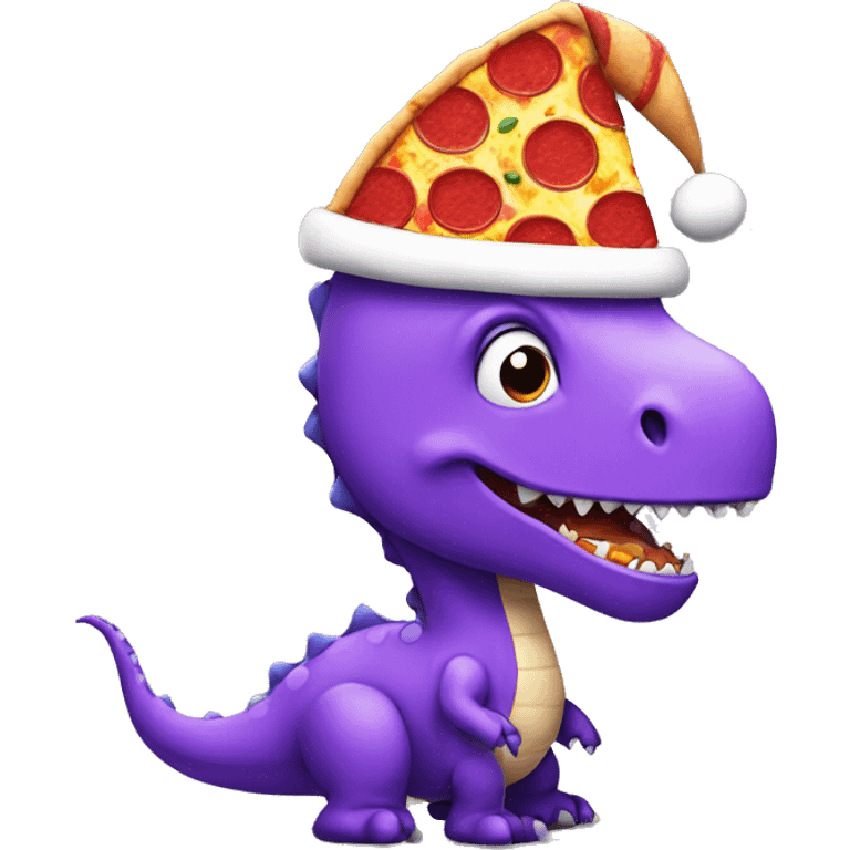 Purple dino wearing a santa hat with a pizza emoji