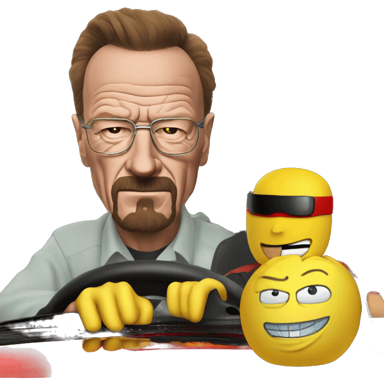 Walter White on top of Lightning McQueen emoji