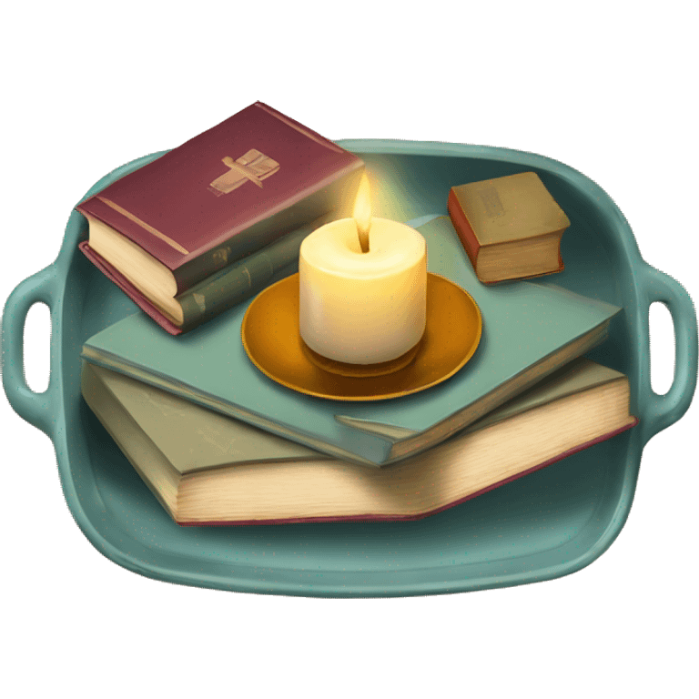 vintage tray with books and candle emoji