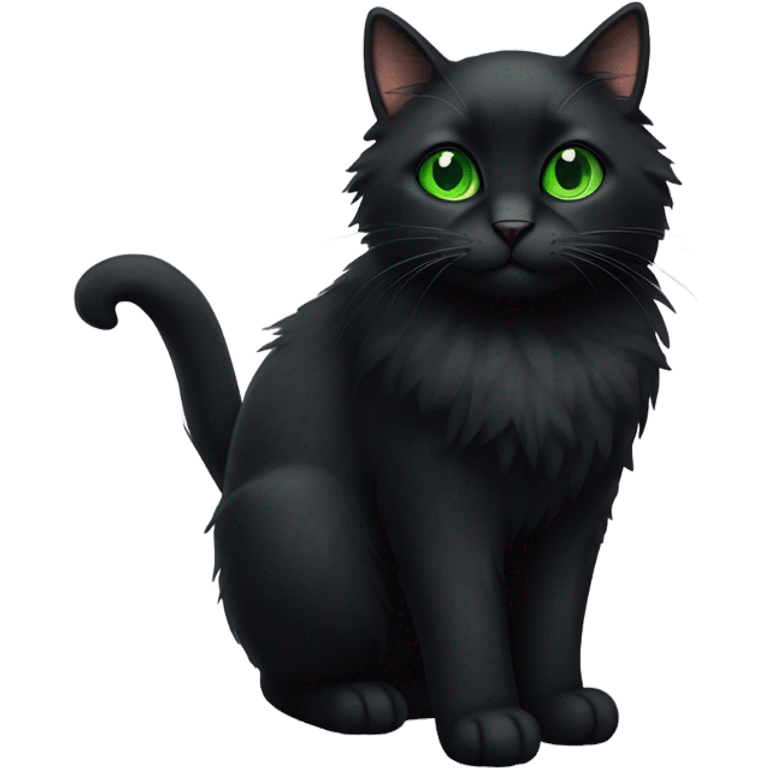 Fluffy black cat with big bright green eyes emoji