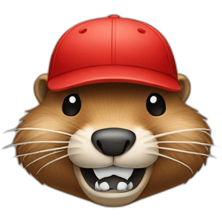 beaver with red baseball cap and two front teeth emoji