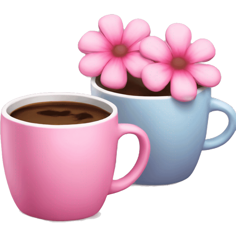 2 pink coffees and pink flowers  emoji