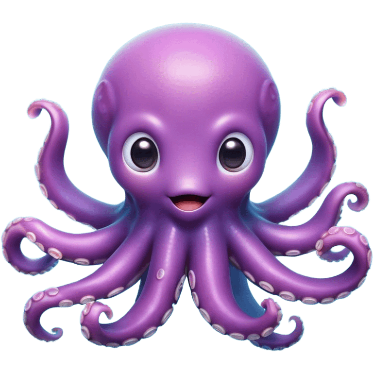 Cinematic Cute Octopus Portrait Emoji, Head tilted playfully and inquisitively, featuring a charming, rounded body with soft, shimmering skin and eight expressive, gently curling arms with playful suckers, with round, sparkling eyes full of wonder, Simplified yet irresistibly adorable features, highly detailed, glowing with a warm, inviting underwater glow, high shine, affectionate and lively, stylized with a touch of whimsical marine charm, soft glowing outline, capturing the essence of a mischievous yet loving octopus that seems as if it could float out of the screen into your arms! emoji