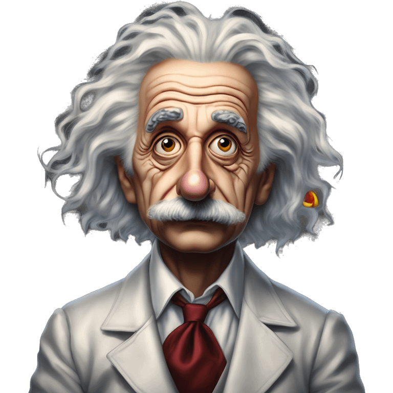 Einstein in Harley Quinn style, oil paint, mysterious eyes, intricate lips, masterpiece portrait, odd perspective, beautiful, desirable, logical emoji