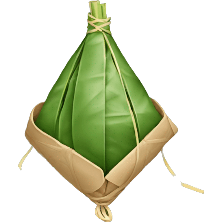 A traditional Chinese zongzi, wrapped , in a triangular shape. The zongzi is wrapped by bamboo leaves and tied with a string.  emoji