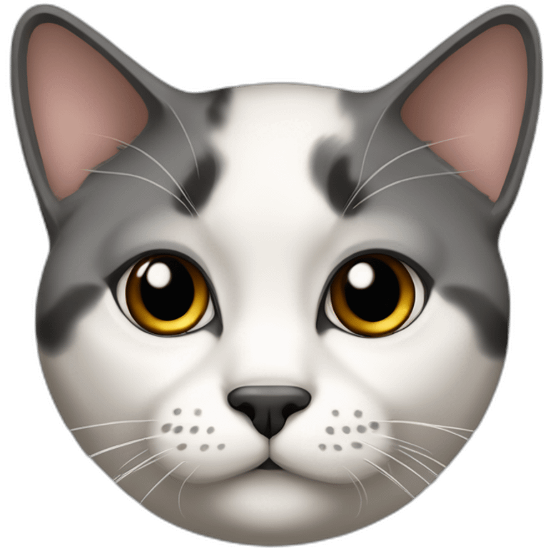 senior fat diluted calico cat, white chin, black nose, grey ears, grey and white emoji