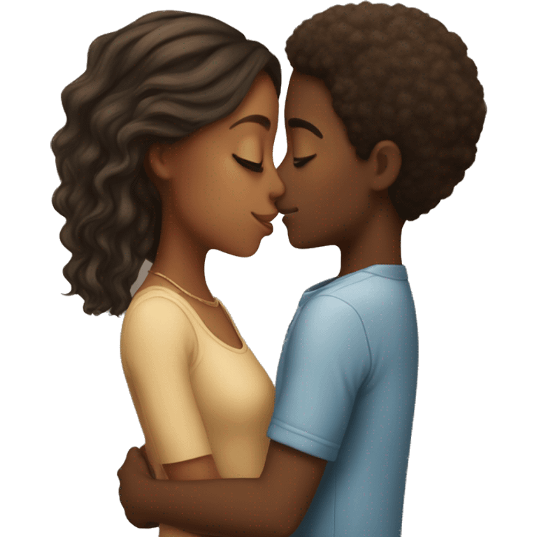 An African-American boy kissing a soft girl with brown hair emoji