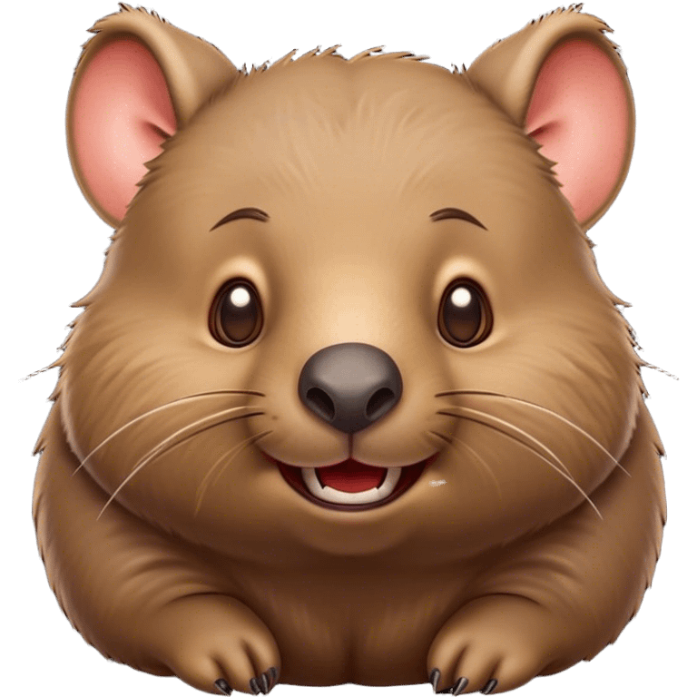 Cinematic Comical Wombat Portrait Emoji, Head tilted dramatically with an exaggeratedly amused expression, featuring a striking, glossy shaggy brown fur with bold textures and wide, expressive eyes filled with playful disbelief, Simplified yet hilariously expressive features, highly detailed, glowing with a slightly sassy glow, high shine, dramatic yet playful, stylized with an air of cheeky bush mischief, bright and endearing, soft glowing outline, capturing the essence of a spirited and over‐the‐top wombat, so meme‐worthy it feels like it could snort its way into internet fame instantly! emoji