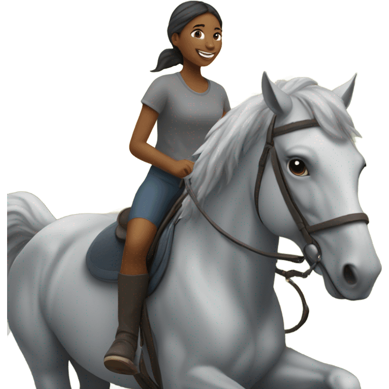 girl enjoying nature outdoors on a grey horse emoji