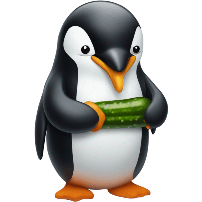 Penguin eating pickles emoji