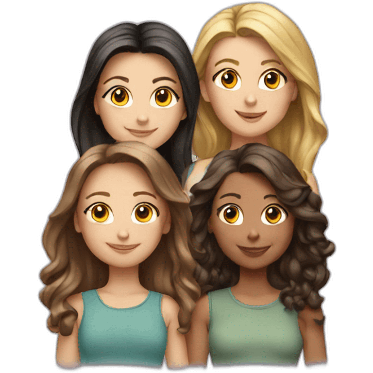 friendgroup of 4 girls,first with shoulder length , emoji