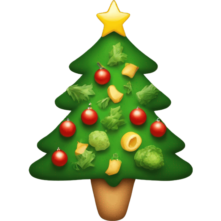 Christmas tree with healthy food on it and lights emoji