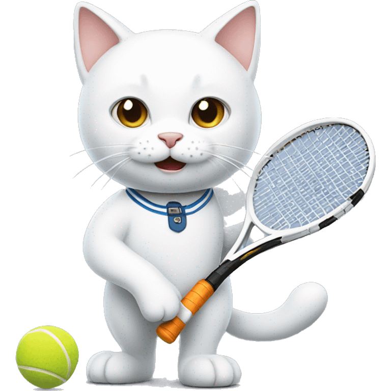 White cat playing tennis emoji