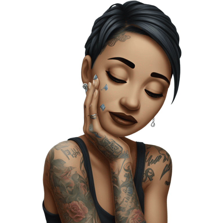 Hyper Realistic Beautiful tattooed woman crying reaching out  emoji