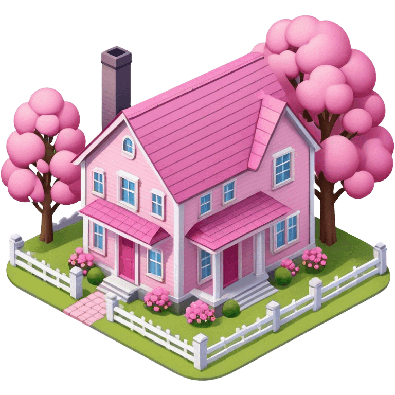 Pink farmhouse, isometric exterior  emoji