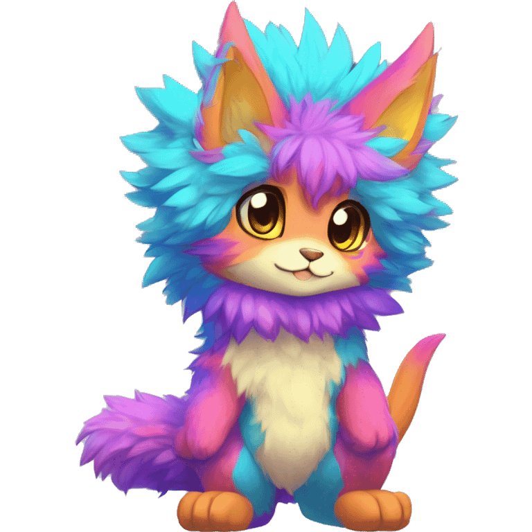 Anthro Scalie Fluffy Cool Cute Magical Shiny Colorful Neon Vibrant Colors Sparkle Kemono-style Chibi Fantasy-Animal-Fakémon-Pokémon-Hybrid Fur Sona Aesthetic Full Body emoji