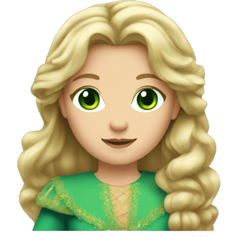 Dark blonde hair green eyes princess costume girl emoji