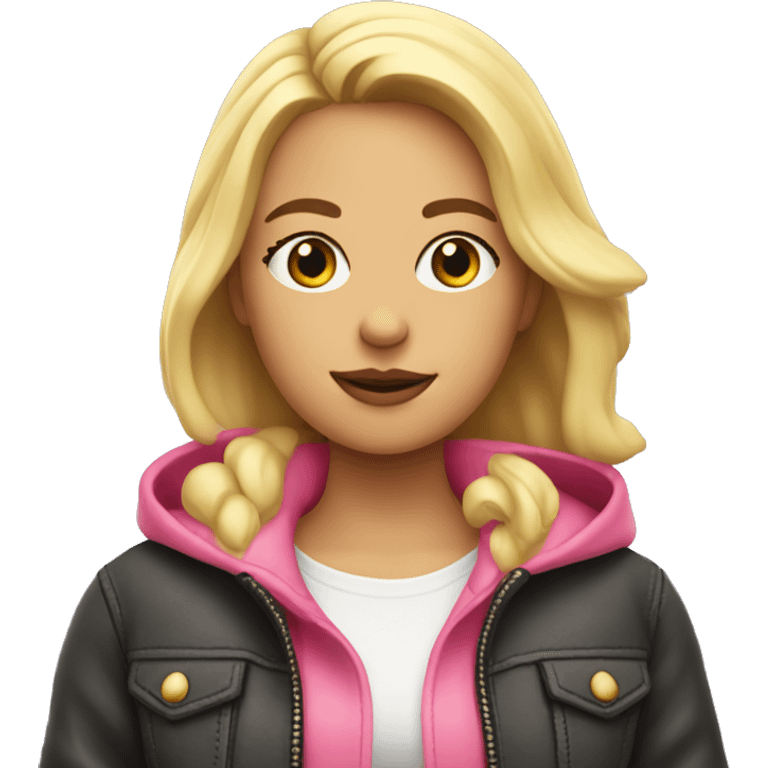 Chica rubia con campera rosa emoji