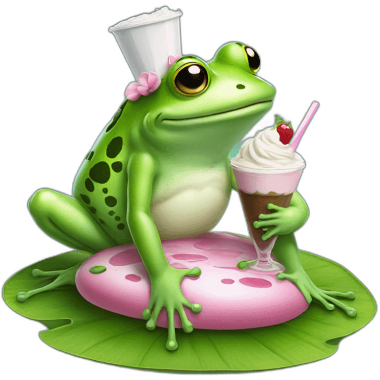 Frog queen sitting on lilly pad drinking a milkshake emoji