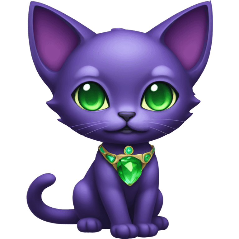 Dark-type-Fakémon-Cat Purple eyes, green gem on chest, full body emoji