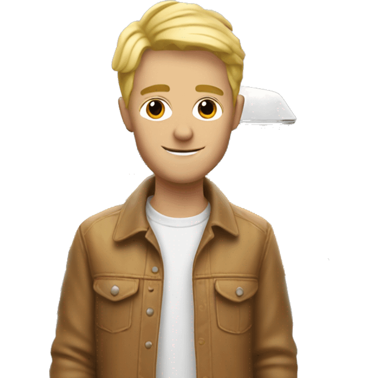 hip young blond man with orange VW campervan emoji