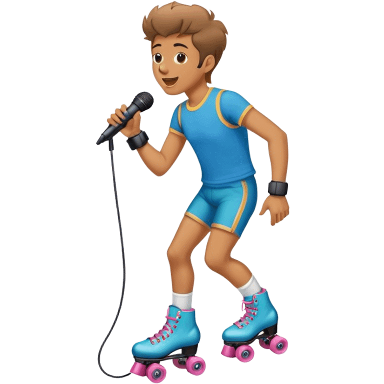 Guy singing in microphone while wearing roller skates  emoji