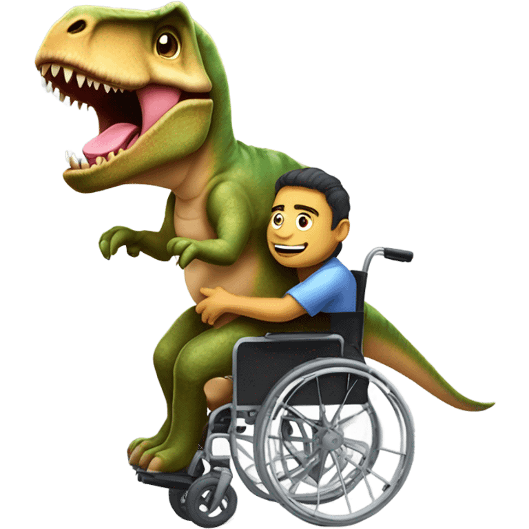 T Rex giving a human a piggy back in a wheelchair emoji